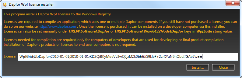 Dapfor Wpf license installer